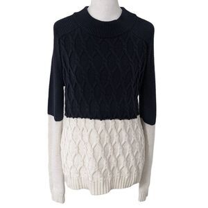Liz Claiborne Navy and Cream Sweater Size Medium Navy Colorblock Sweater